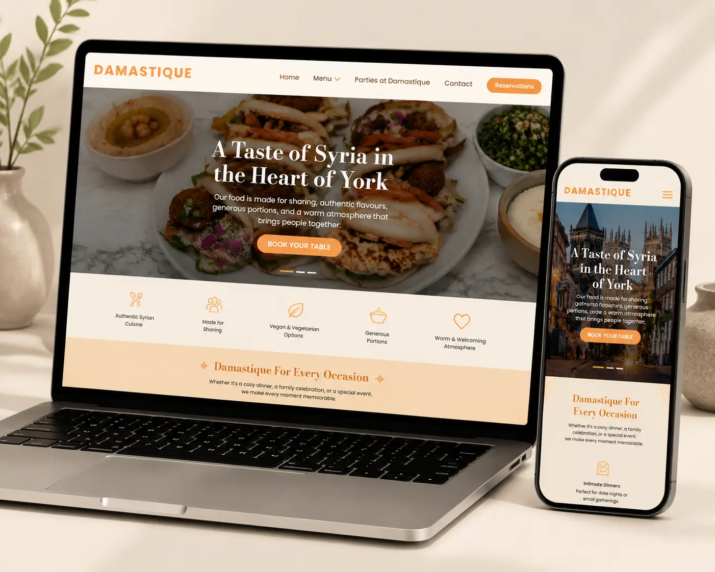 Damastique restaurant website