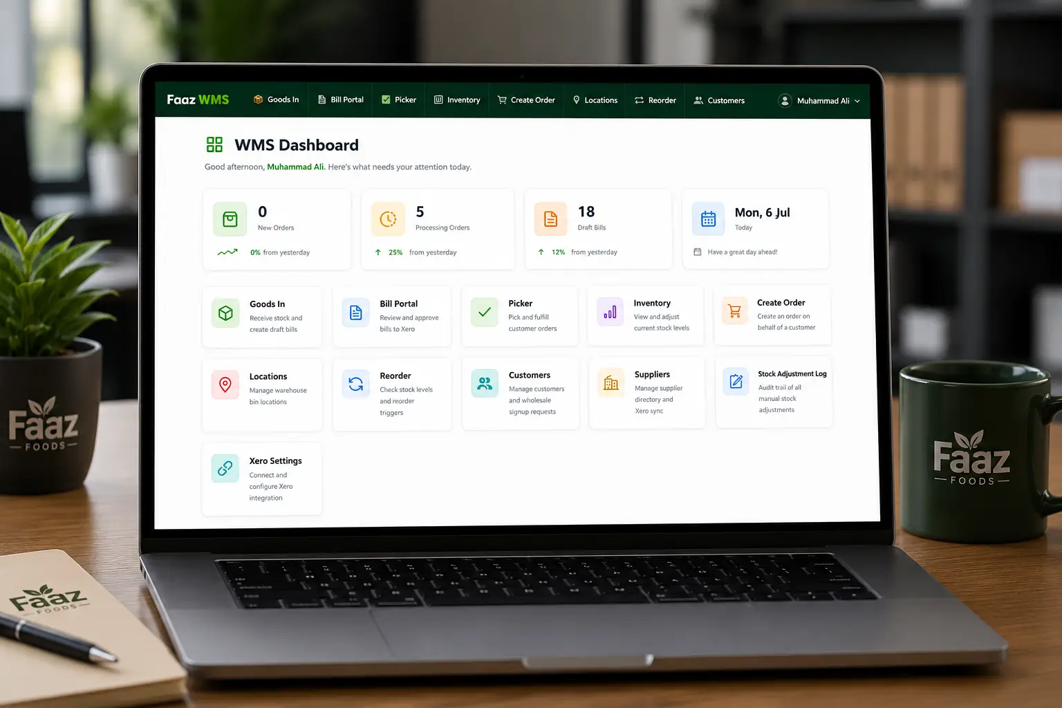 Faaz Foods — Warehouse management dashboard